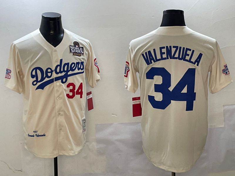 Men Los Angeles Dodgers 34 Valenzuela Cream Throwback Game 2025 Nike MLB Jersey style 3132